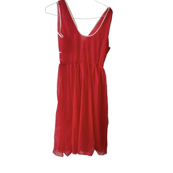 CHARMODE Red Sissy Negligee Nightgown Mid Length sheer pleated accordian Dress - Picture 7 of 14